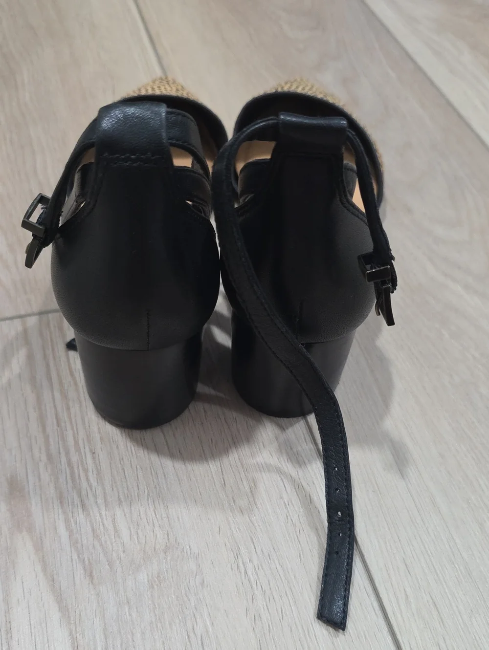 Pointed Toe D'Orsay Block Heel Shoes in Black and Leopard